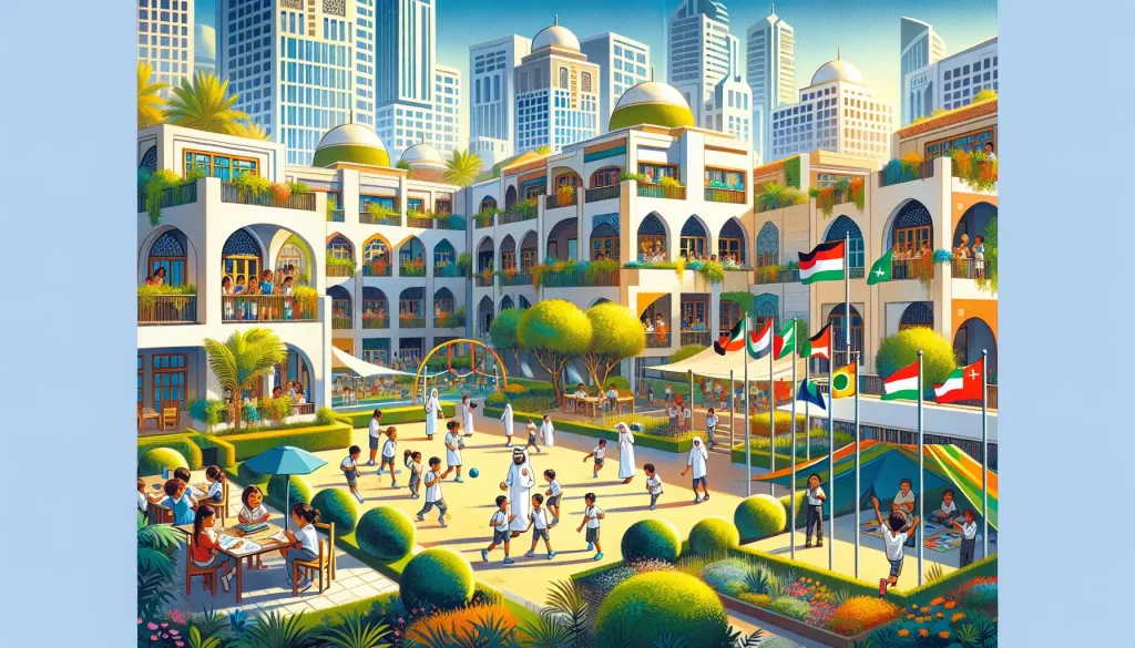 An illustration representing the variety of private schools in Dubai, emphasizing international and private education.